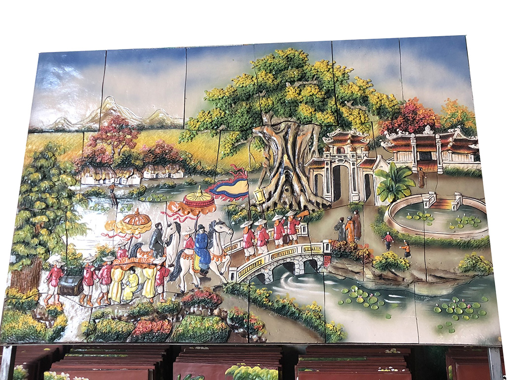 Tranh gốm sứ Bát Tràng Vinh Quy Bái Tổ độc đáo ốp tường đẹp 