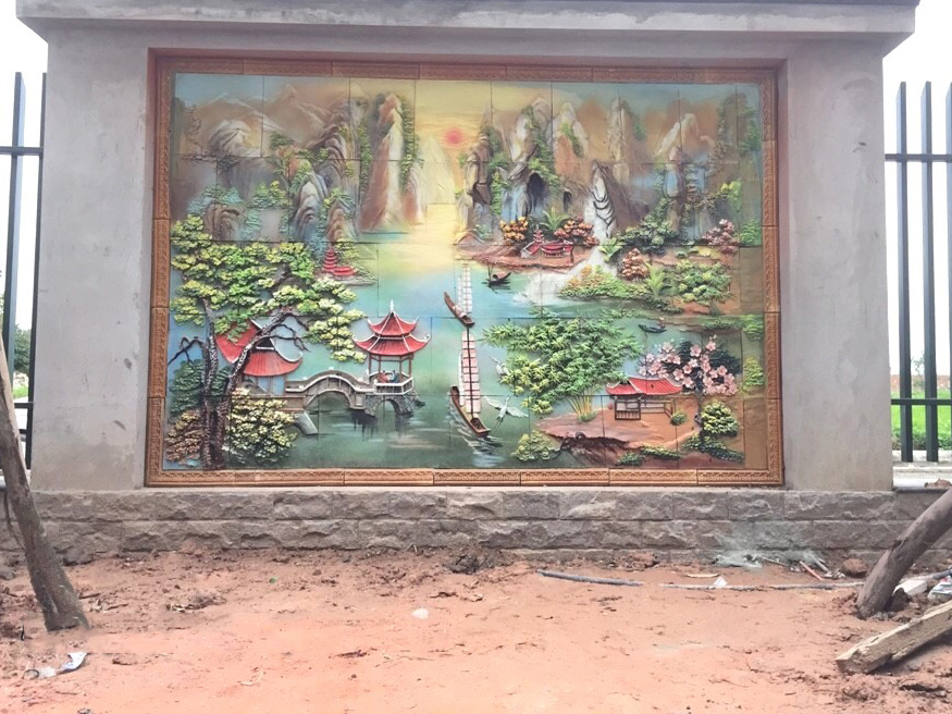 Tranh gốm ốp tường Bát Tràng Sơn Thủy hữu tình trang trí đẹp