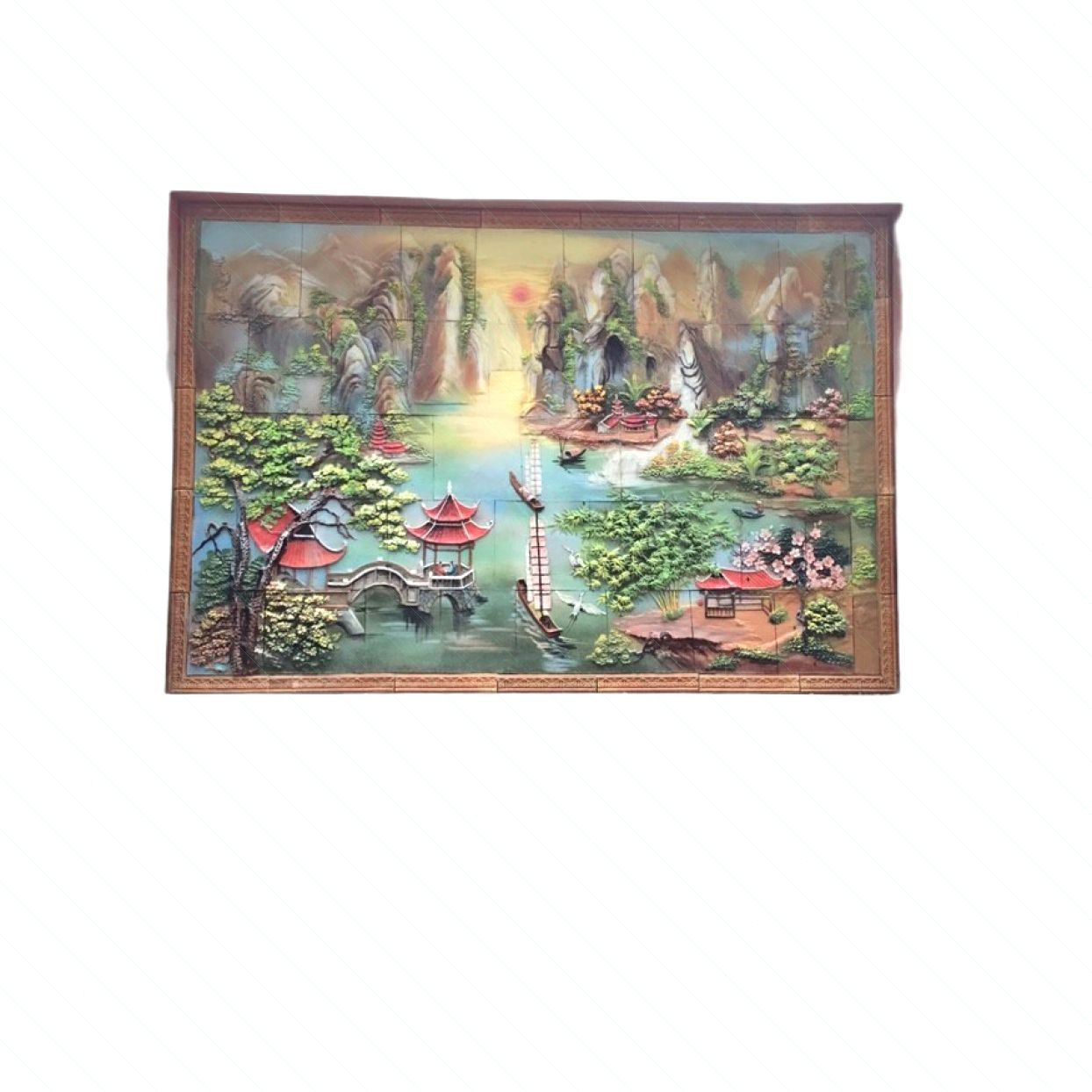 Tranh gốm ốp tường Bát Tràng Sơn Thủy hữu tình trang trí đẹp 