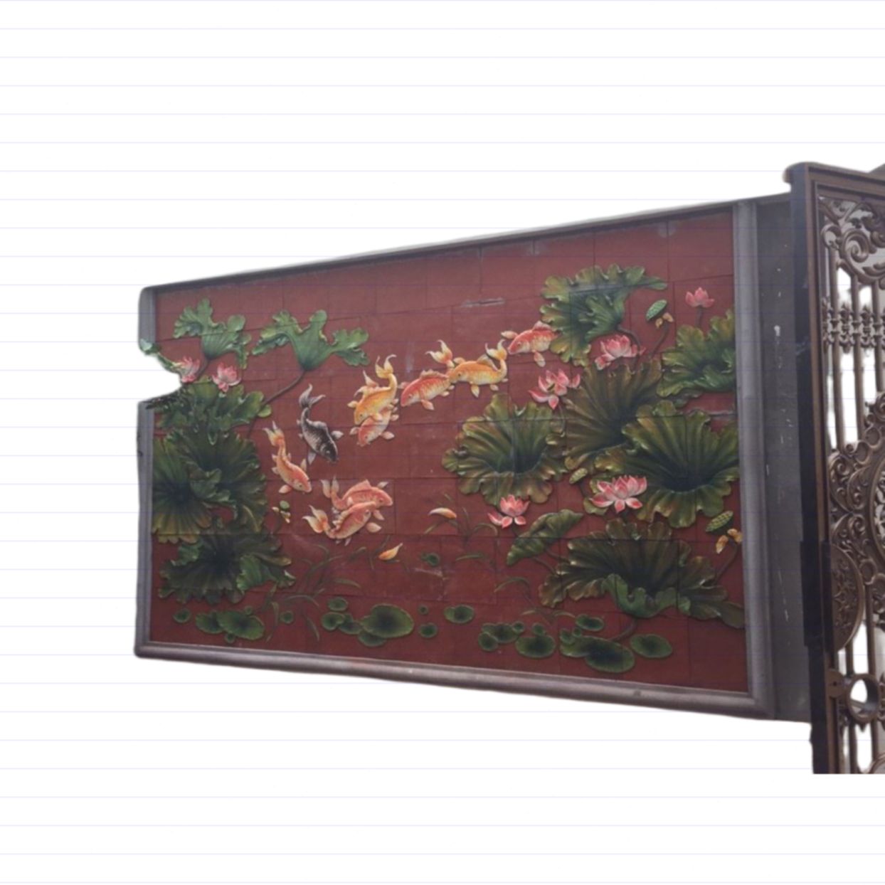 Tranh gốm ốp tường Cửu ngư quần hội phong thủy đẹp Bát Tràng 