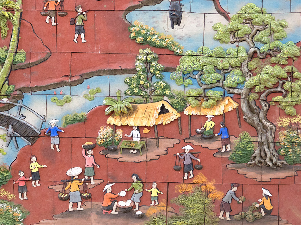 Tranh gốm ốp tường Đồng quê Bát Tràng đẹp, mộc mạc, sang trọng