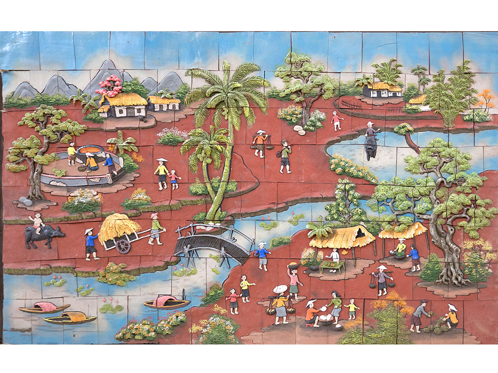 Tranh gốm ốp tường Đồng quê Bát Tràng đẹp, mộc mạc, sang trọng 