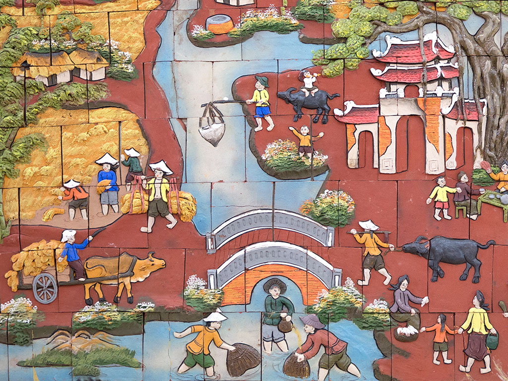 Tranh gốm ốp tường Bát Tràng Làng Quê đẹp độc đáo bền