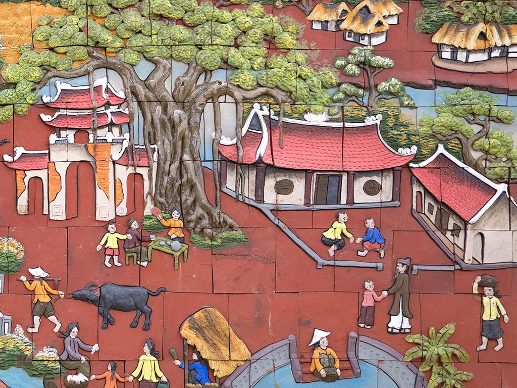 Tranh gốm ốp tường Bát Tràng Làng Quê đẹp độc đáo bền