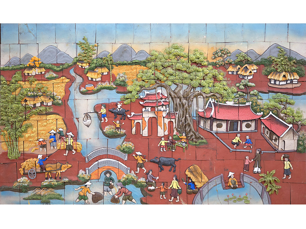 Tranh gốm ốp tường Bát Tràng Làng Quê đẹp độc đáo bền 