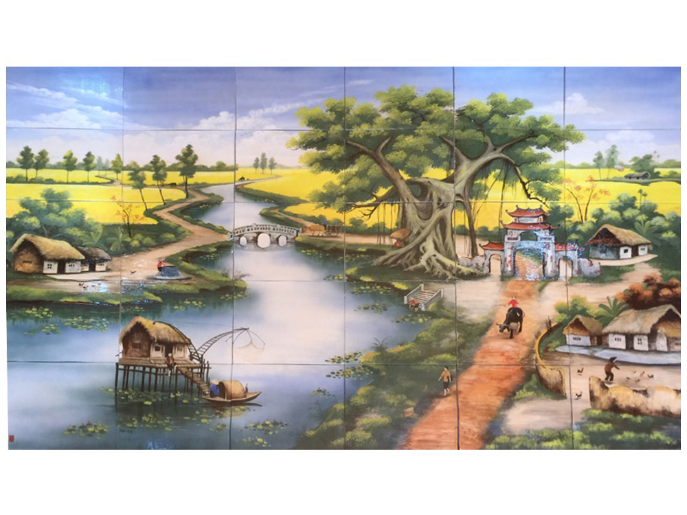 Tranh ghép sứ cảnh đồng quê Bát Tràng 250x150cm trang trí đẹp Tranh ghép sứ cảnh đồng quê Bát Tràng 250x150cm trang trí đẹp