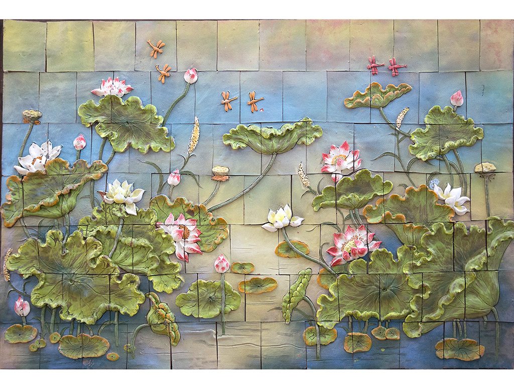 Tranh gốm ốp tường Đầm sen đẹp Bát Tràng giá tốt trang trí nội thất Tranh gốm ốp tường Đầm sen đẹp Bát Tràng giá tốt trang trí nội thất