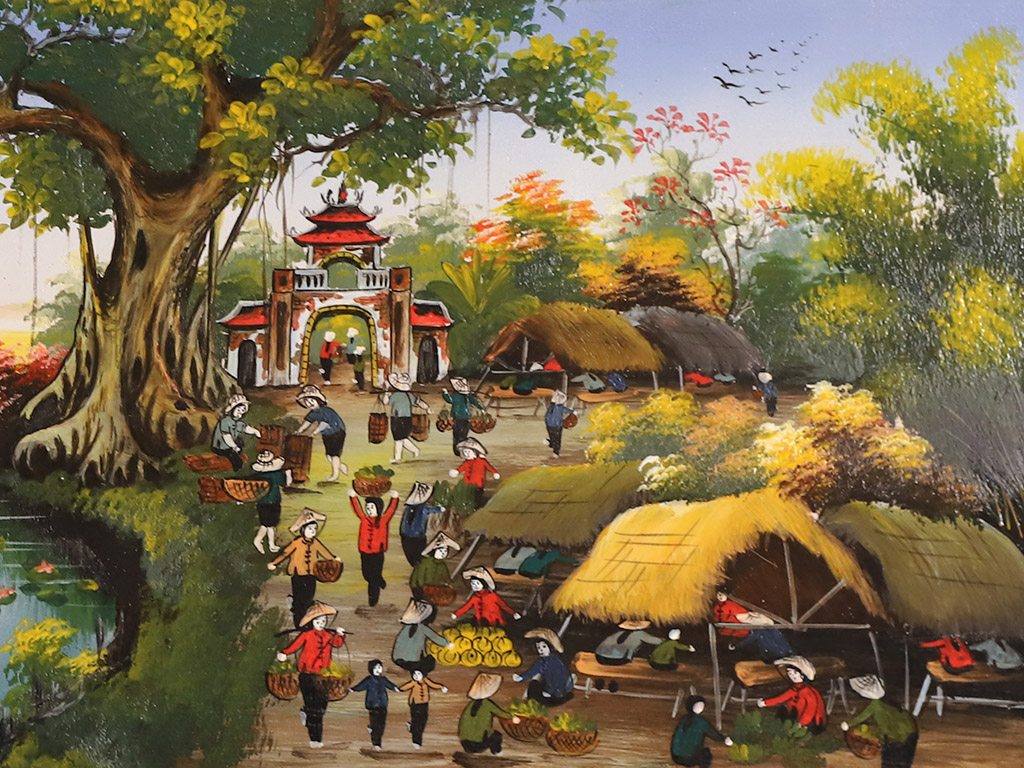 Tranh sứ Bát Tràng phiên chợ quê kích thước 95x55cm bền đẹp Tranh sứ Bát Tràng phiên chợ quê kích thước 95x55cm bền đẹp