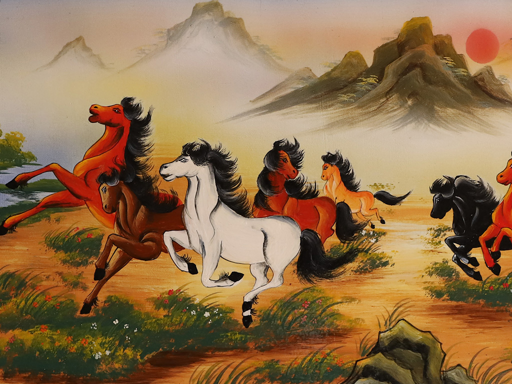 Tranh sứ Bát Tràng mã đáo thành công 95x55cm phong thủy đẹp