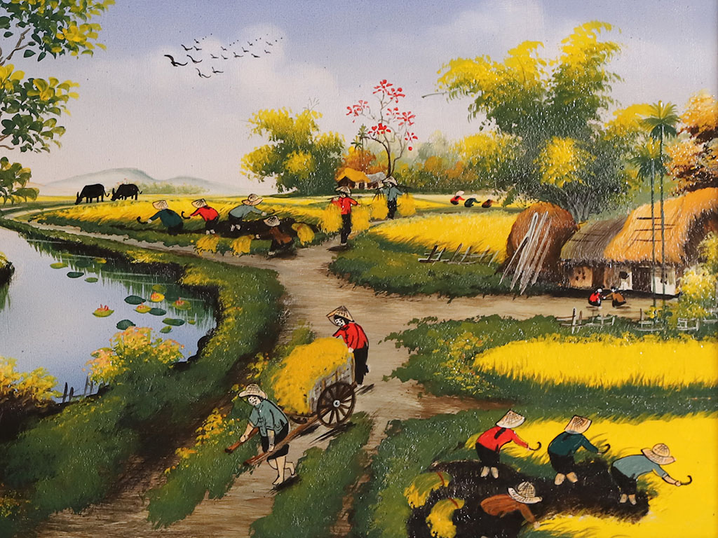 Tranh sứ Bát Tràng đồng quê 95x55cm đẹp, quà tặng ý nghĩa