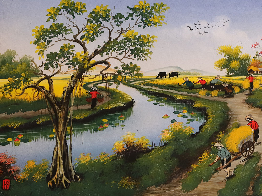 Tranh sứ Bát Tràng đồng quê 95x55cm đẹp, quà tặng ý nghĩa