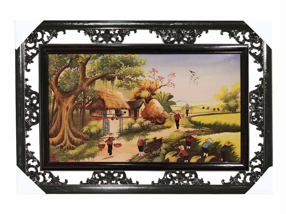 Tranh sứ Bát Tràng đồng quê 100x60cm trang trí nhà đẹp