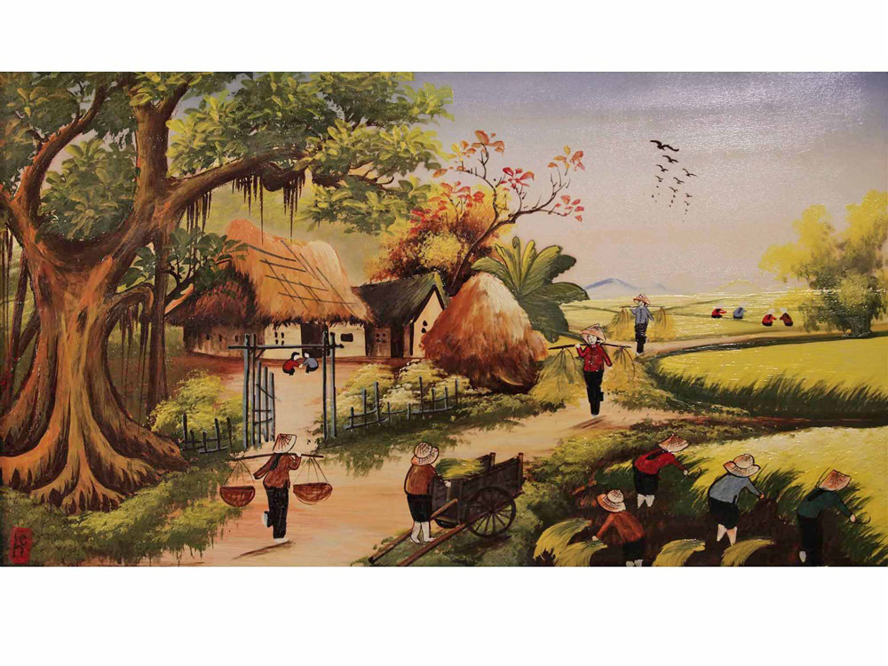 Tranh sứ Bát Tràng đồng quê 100x60cm trang trí nhà đẹp