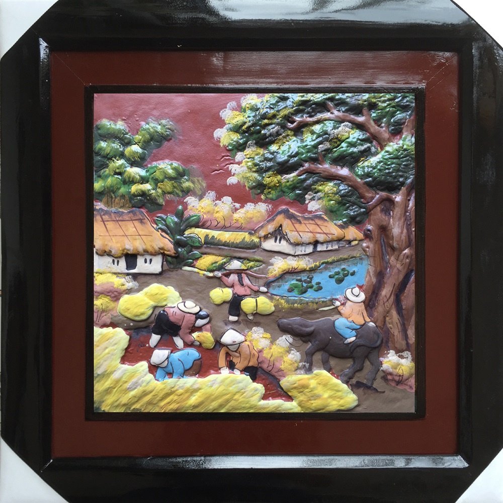 Tranh gốm đồng quê bội thu 45x45cm trang trí nhà đẹp 