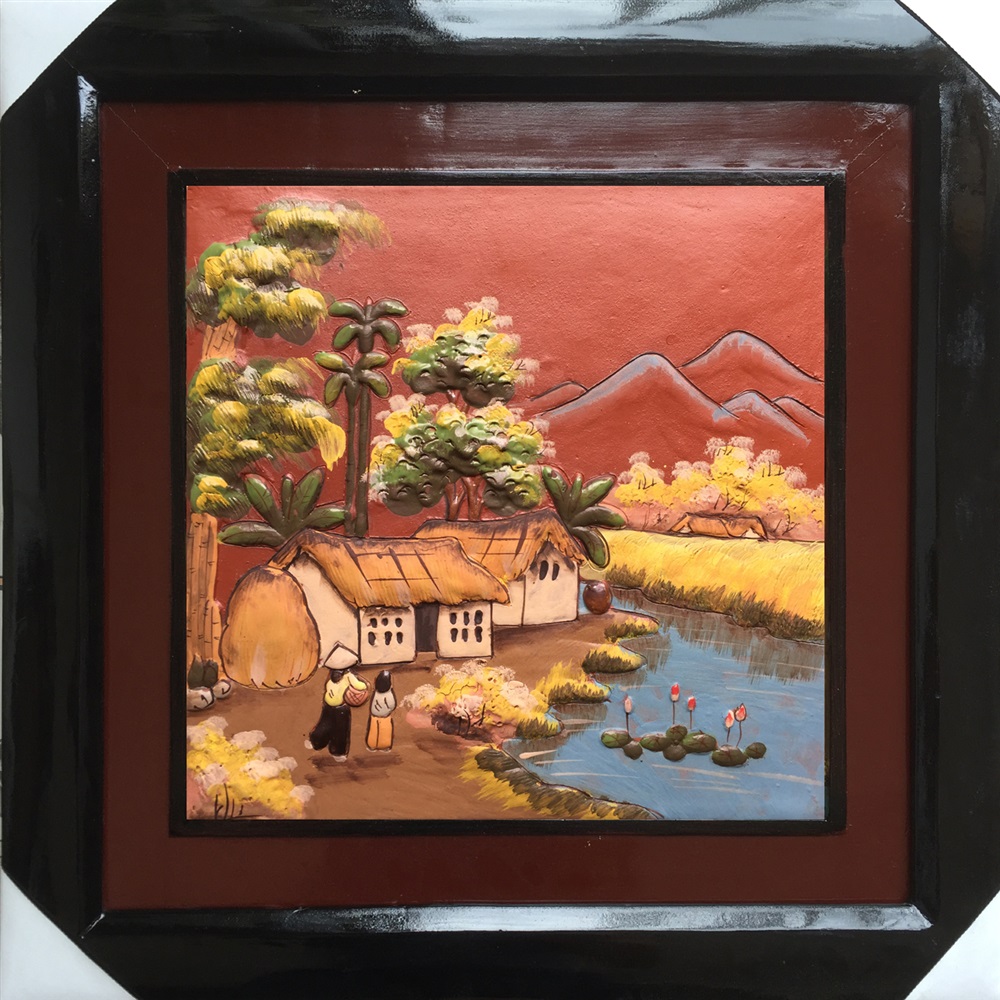 Tranh gốm Bát Tràng đồng quê 45x45cm trang trí quán ăn cafe đẹp 