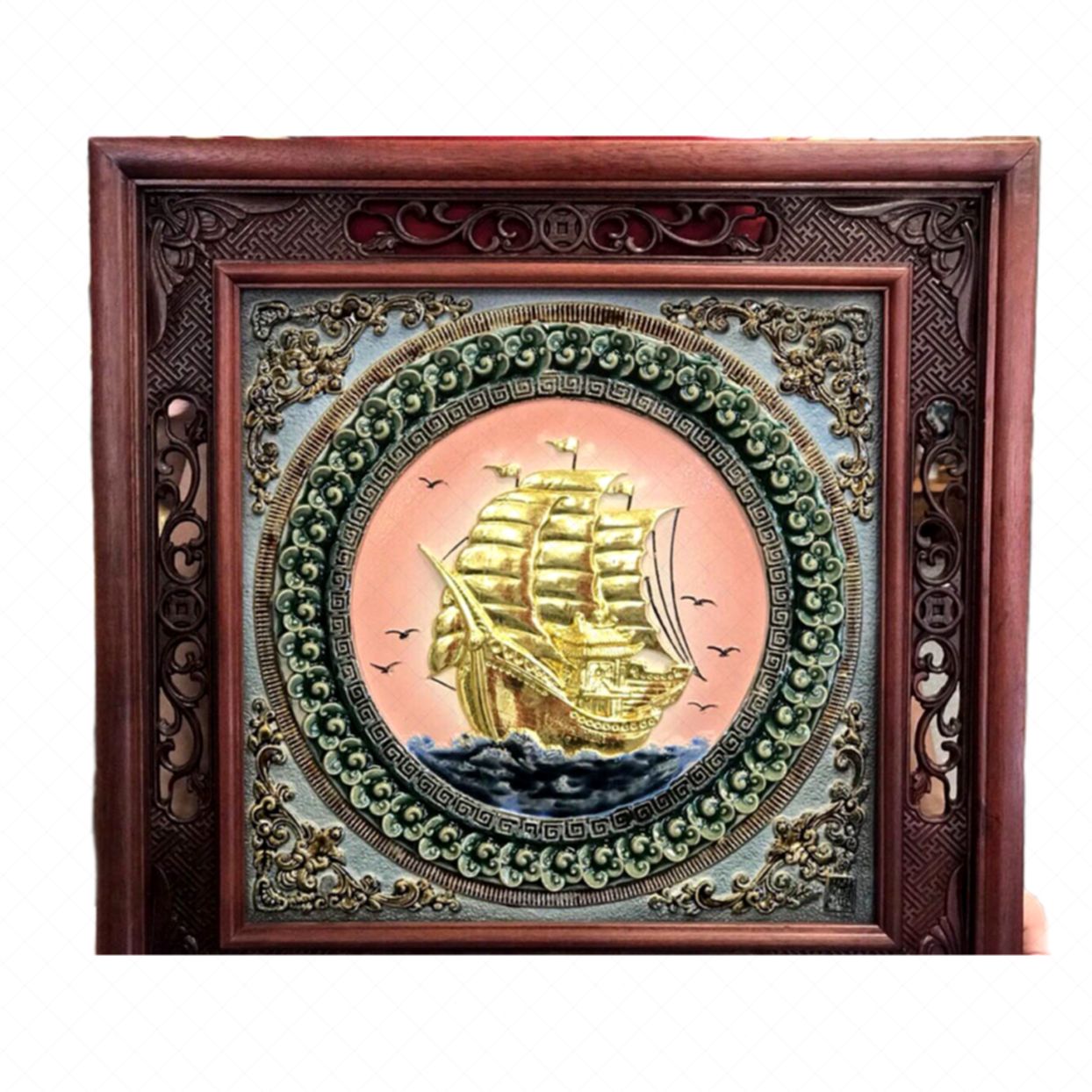 Tranh gốm sứ dát vàng Thuận Buồm Xuôi Gió quà tặng sang trọng 