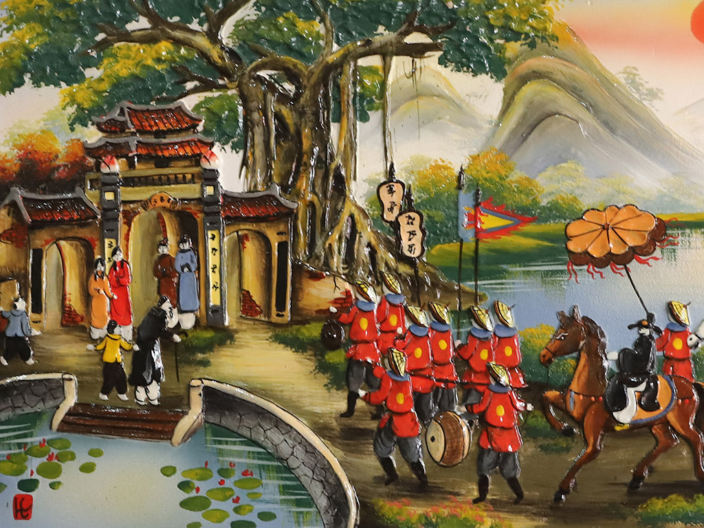 Tranh sứ Bát Tràng Vinh Quy Bái Tổdecor phòng kháchquà tặng ý nghĩa