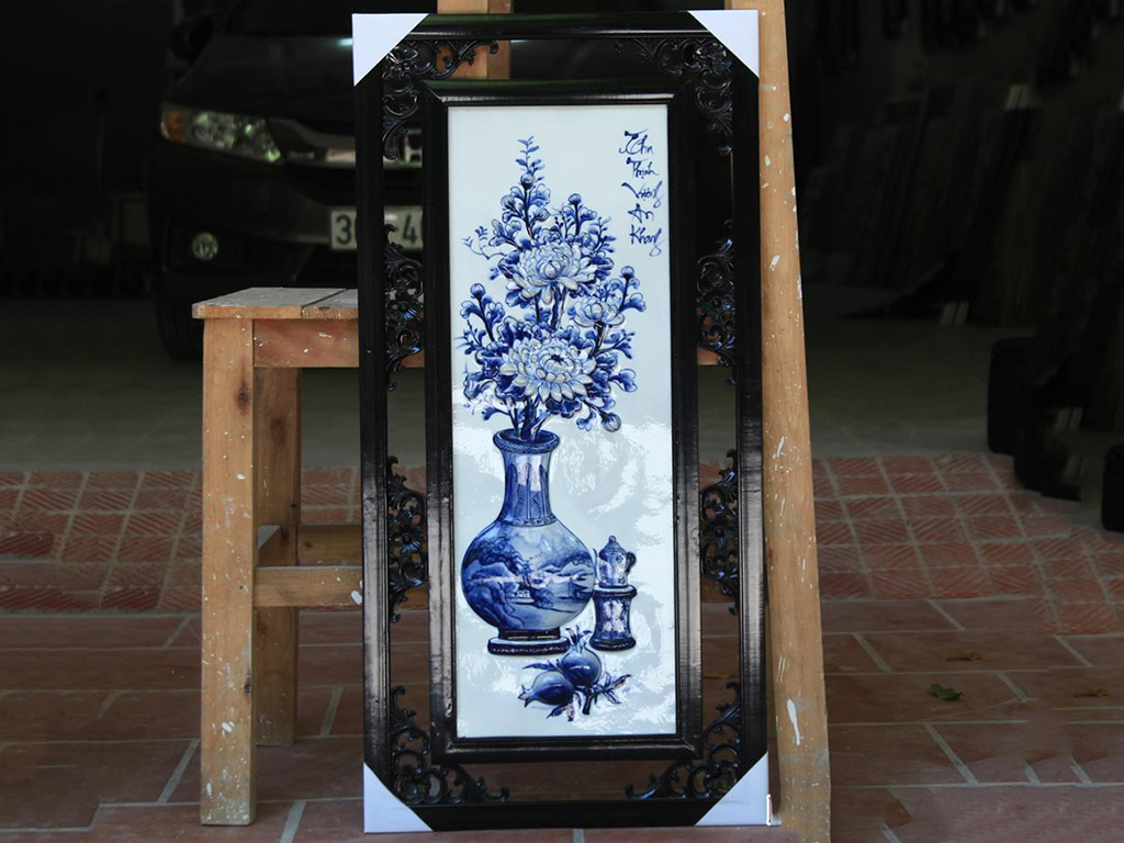 Tranh tứ quý men lam Bát Tràng đắp nổi 85x42cm trang trí sang Tranh tứ quý men lam Bát Tràng đắp nổi 85x42cm trang trí sang