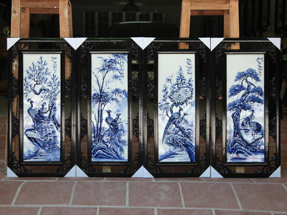 Tranh tứ quý Tùng Cúc Trúc Mai đắp nổi Bát Tràng đẹp sang