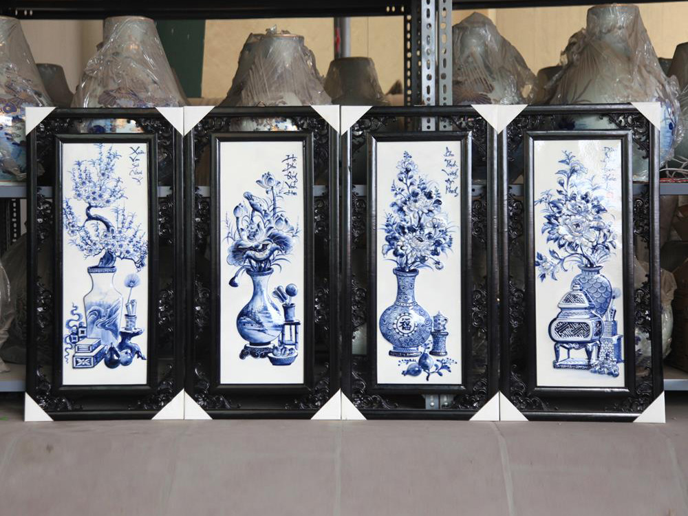 Tranh tứ quý men lam 50x100cm đắp nổi sang trọng, quà tặng ý nghĩa Tranh tứ quý men lam 50x100cm đắp nổi sang trọng, quà tặng ý nghĩa