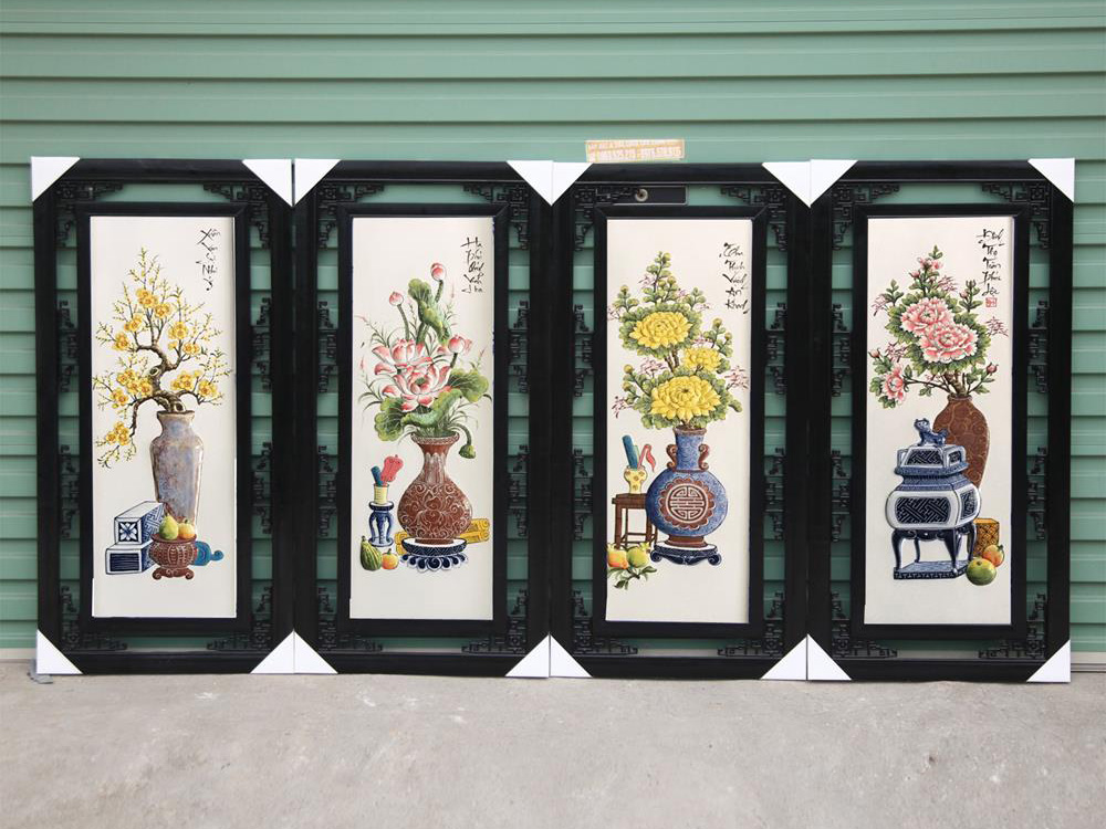 Tranh tứ quý cổ điển men màu 100x50cm trang trí sang trọng Tranh tứ quý cổ điển men màu 100x50cm trang trí sang trọng