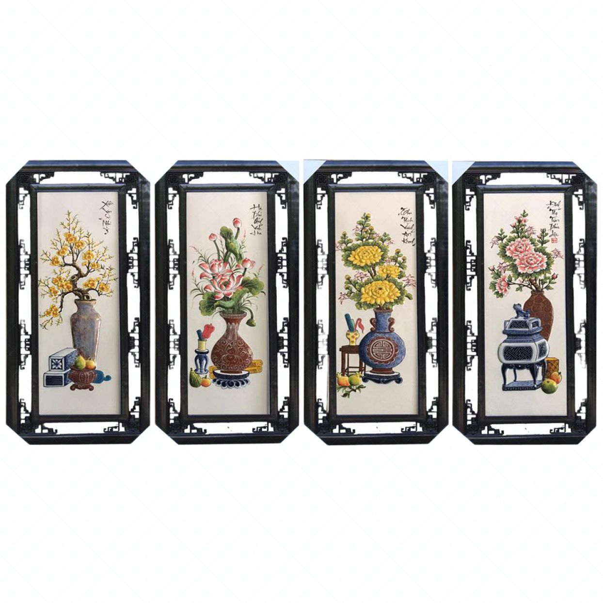 Tranh tứ quý cổ điển men màu 100x50cm trang trí sang trọng 