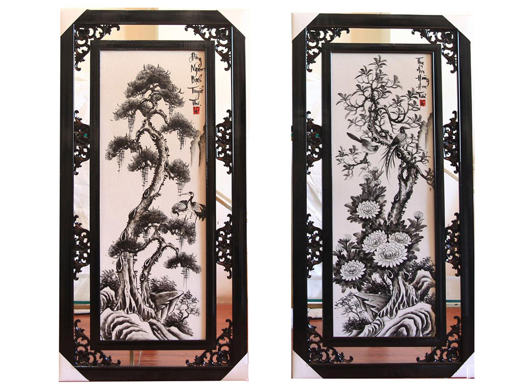 Tranh Tứ Quý Bát Tràng 50x100cm men đen trắng sang trọng, phong thủy Tranh Tứ Quý Bát Tràng 50x100cm men đen trắng sang trọng, phong thủy