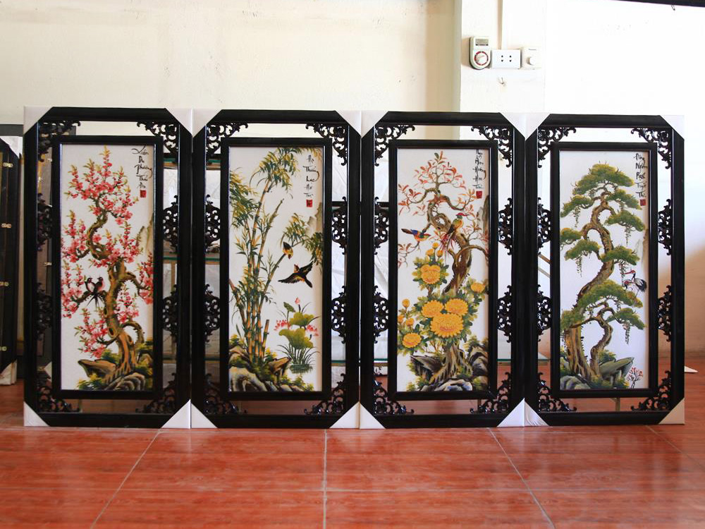 Tranh gốm Bát Tràng Tứ Quý Tùng Cúc Trúc Đào đẹp bền 100x50cm Tranh gốm Bát Tràng Tứ Quý Tùng Cúc Trúc Đào đẹp bền 100x50cm