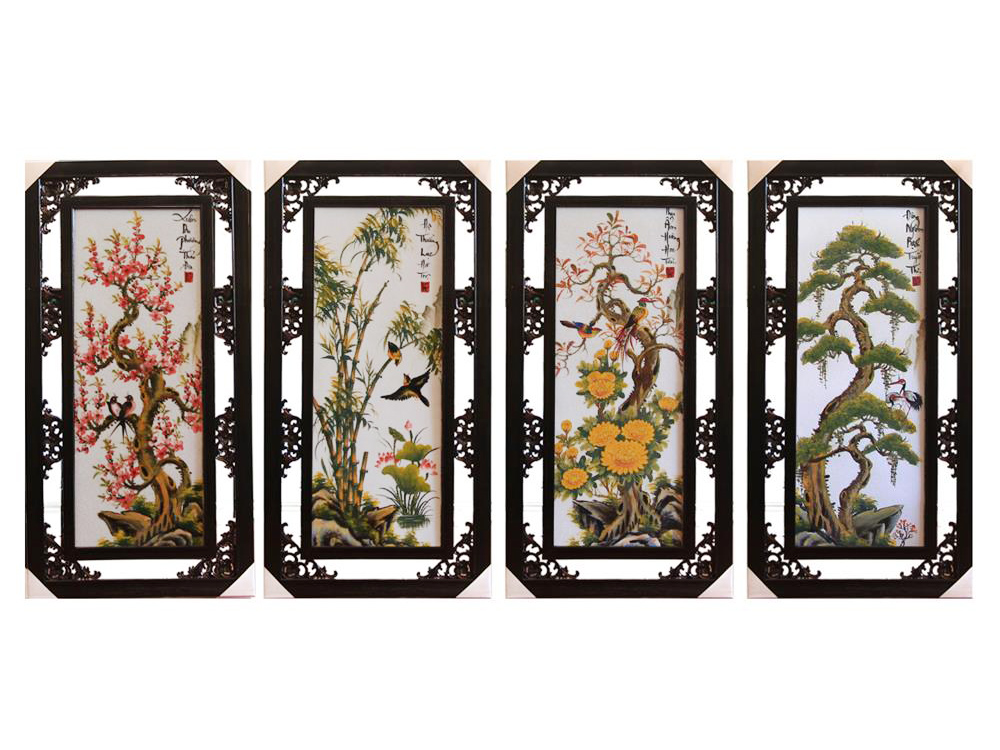Tranh gốm Bát Tràng Tứ Quý Tùng Cúc Trúc Đào đẹp bền 100x50cm 