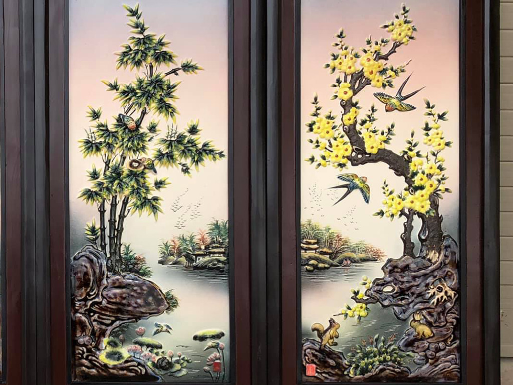 Tranh tứ quý men nổi S2 đứng 90x43cm sang trọng quà tặng ý nghĩa Tranh tứ quý men nổi S2 đứng 90x43cm sang trọng quà tặng ý nghĩa