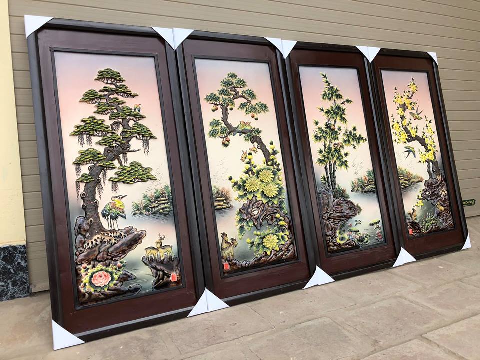 Tranh tứ quý men nổi S2 đứng 90x43cm sang trọng quà tặng ý nghĩa Tranh tứ quý men nổi S2 đứng 90x43cm sang trọng quà tặng ý nghĩa
