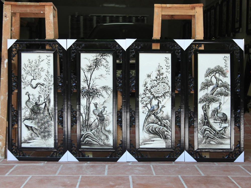 Tranh tứ quý Tùng Cúc Trúc Mai đắp nổi gốm Bát Tràng đẹp Tranh tứ quý Tùng Cúc Trúc Mai đắp nổi gốm Bát Tràng đẹp