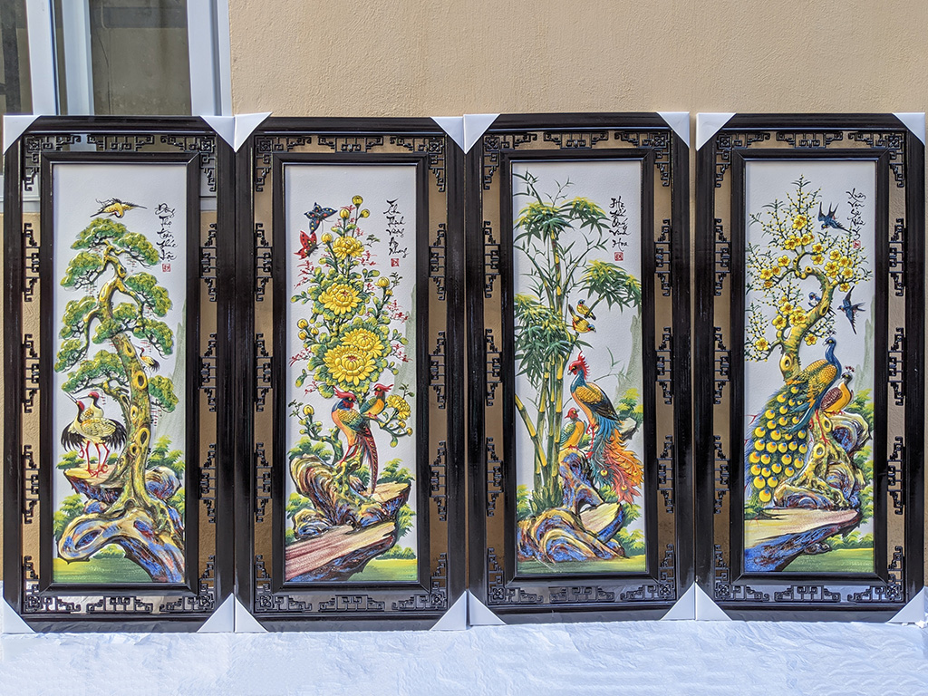 Tranh tứ quý Bát Tràng men màu phong thủy tùng cúc trúc mai