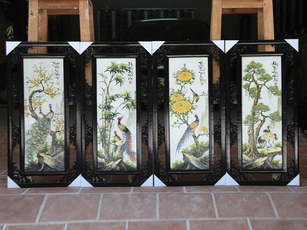 Tranh tứ quý Bát Tràng 87x43cm vẽ tay chim quý phong thủy Tranh tứ quý Bát Tràng 87x43cm vẽ tay chim quý phong thủy