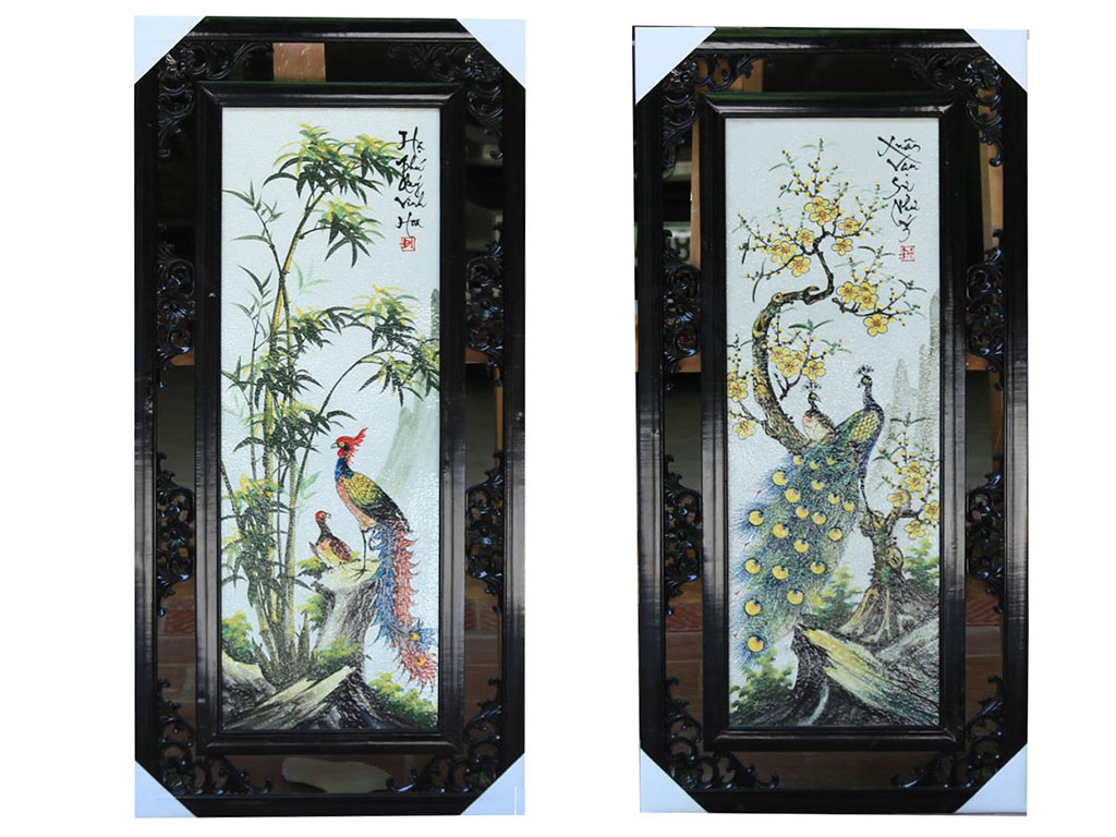 Tranh tứ quý Bát Tràng 87x43cm vẽ tay chim quý phong thủy Tranh tứ quý Bát Tràng 87x43cm vẽ tay chim quý phong thủy