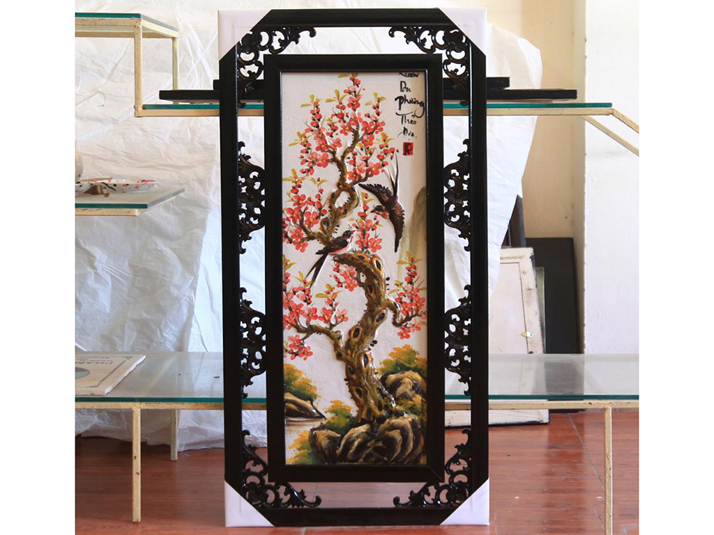 Bộ Tranh Tứ Quý Đắp Nổi Đào Trúc Cúc Tùng 82x42cm Sang Trọng