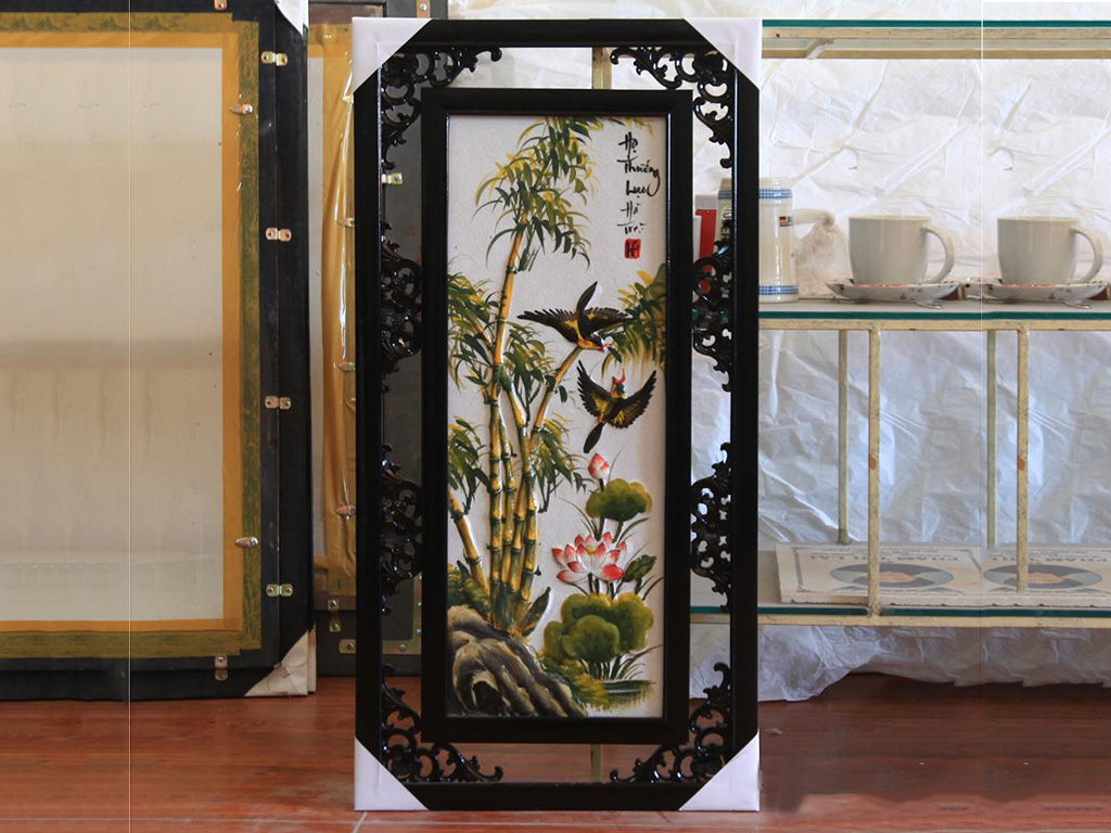 Bộ Tranh Tứ Quý Đắp Nổi Đào Trúc Cúc Tùng 82x42cm Sang Trọng