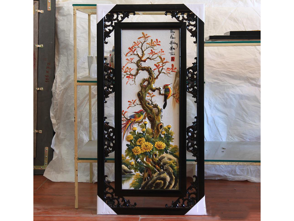 Bộ Tranh Tứ Quý Đắp Nổi Đào Trúc Cúc Tùng 82x42cm Sang Trọng