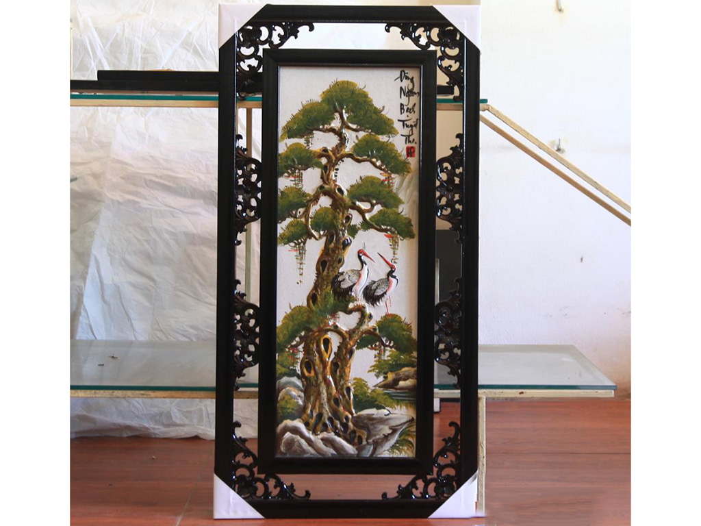 Bộ Tranh Tứ Quý Đắp Nổi Đào Trúc Cúc Tùng 82x42cm Sang Trọng