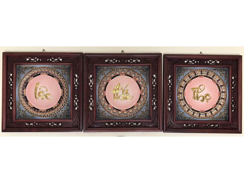 Tranh sứ Phúc Lộc Thọ dát vàng sang trọng quà tặng ý nghĩa 