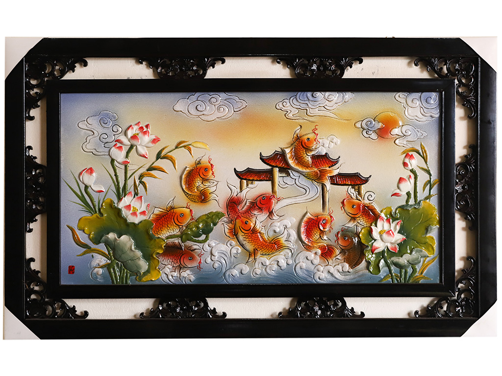 Tranh sứ cửu ngư quần hội 64x98cm cá chép phong thủy trang trí Tranh sứ cửu ngư quần hội 64x98cm cá chép phong thủy trang trí