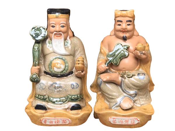 Tượng sứ Thần Tài Thổ Địa bệ vàng cao 30cm giá tốt Bát Tràng 