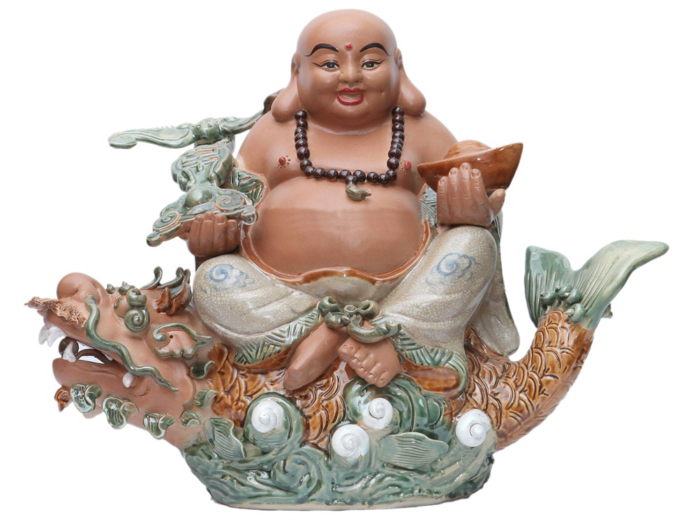 Tranh tượng Di Lặc ngồi cá chép hóa Rồng men rạn 40x60cm đẹp phong thủy Tranh tượng Di Lặc ngồi cá chép hóa Rồng men rạn 40x60cm đẹp phong thủy