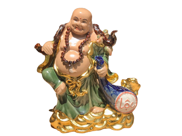 Tượng sứ Di Lặc kéo túi lộc dát vàng 40cm phong thủy đẹp 