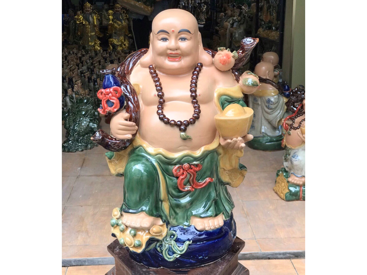 Tượng sứ Di Lặc Bát Tràng cao 52cm men màu bền đẹp tặng may mắn