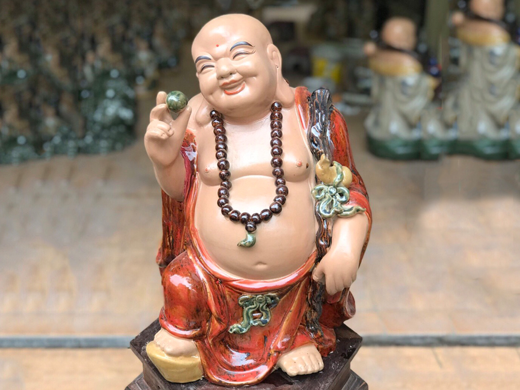 Tượng sứ Di Lặc 43cm men màu đứng cầm ngọc may mắn tài lộc Tượng sứ Di Lặc 43cm men màu đứng cầm ngọc may mắn tài lộc