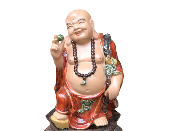 Tượng sứ Di Lặc 43cm men màu đứng cầm ngọc may mắn tài lộc 