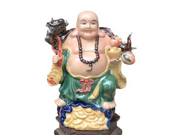 Tượng sứ Di Lặc Bát Tràng 50cm Men màu Ghánh Tiền Hào Phong Thủy 