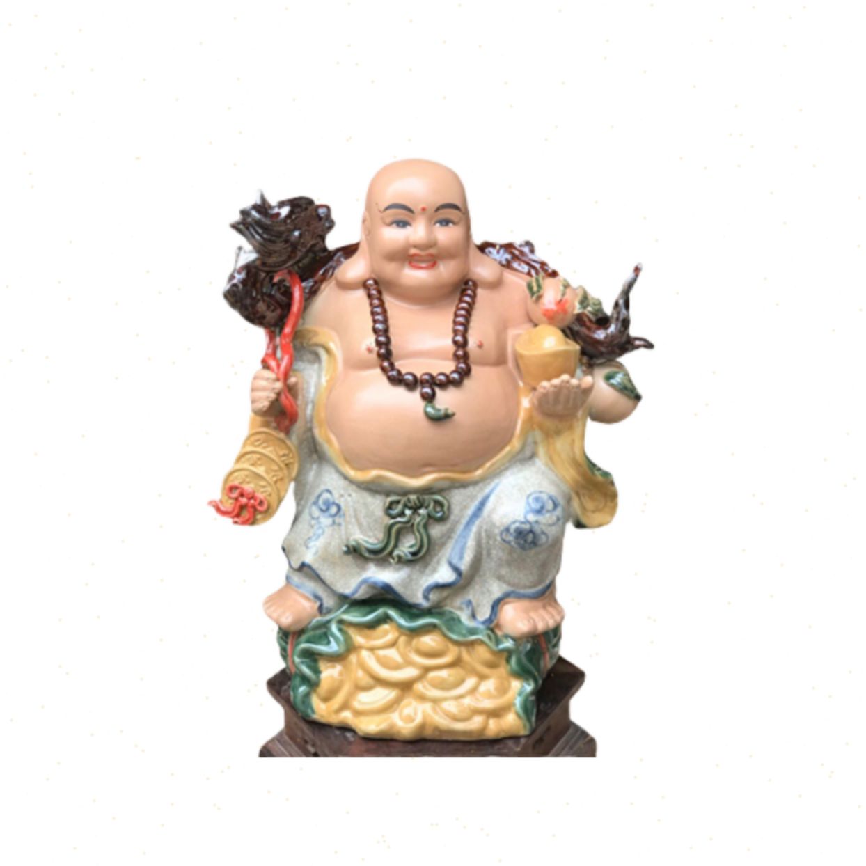 Tượng sứ Di Lặc men rạn cao 50cm ghánh tiền đào phong thủy 