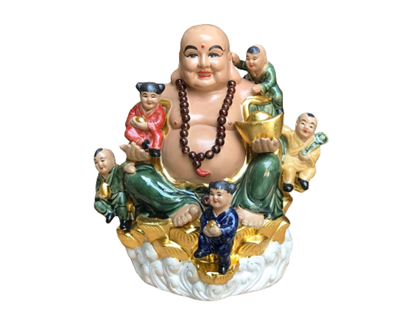 Tượng sứ Di Lặc ngũ phúc cao 38cm đài sen phong thủy tài lộc may mắn 